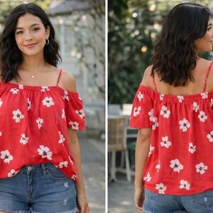 Universal Thread Red Floral Off-the-Shoulder Top – Size Large
